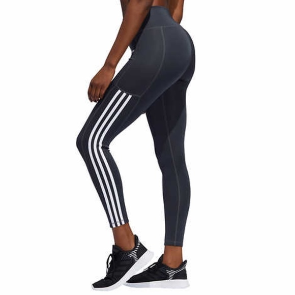 LAST TWO! New Women's Adidas Striped Leggings Gray - Picture 5 of 15